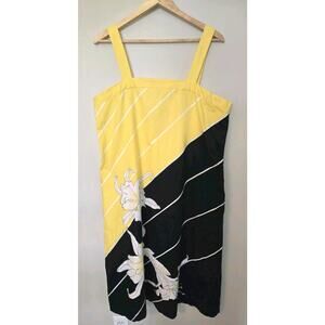 Vintage Vera Neumann Dress Yellow Black Floral Print Sleeveless Mod Size 18